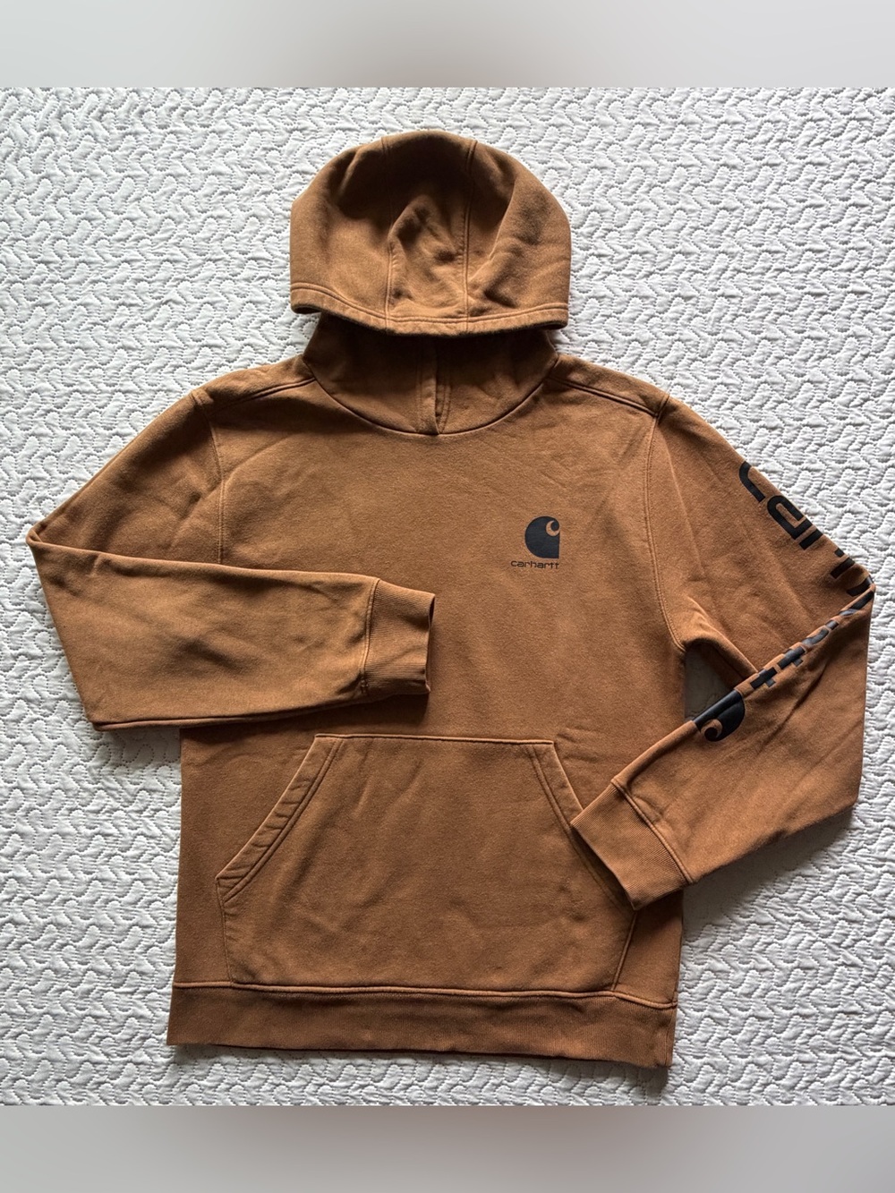 Carhartt Youth XL 18-20 Brown Logo Sleeve Pullover Hoodie Boys Workwear